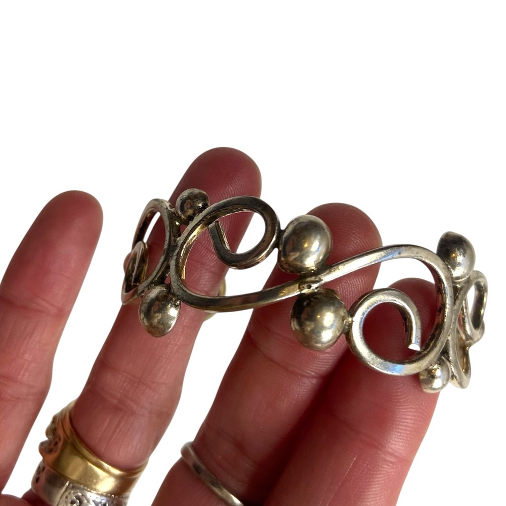 Sterling Silver Cuff Bracelet Scrollwork Mexico 925 - Picture 3 of 10